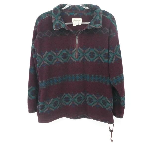 Vintage Eddie Bauer Pullover Mens Medium Fleece Polartec Aztec‎ Print USA 90s - Picture 1 of 11
